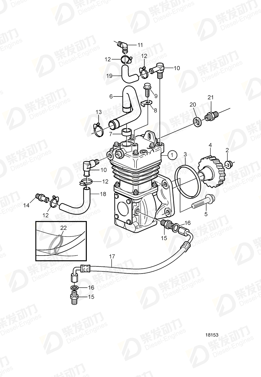 VOLVO Gasket kit, connection, turbo 3832969 Drawing
